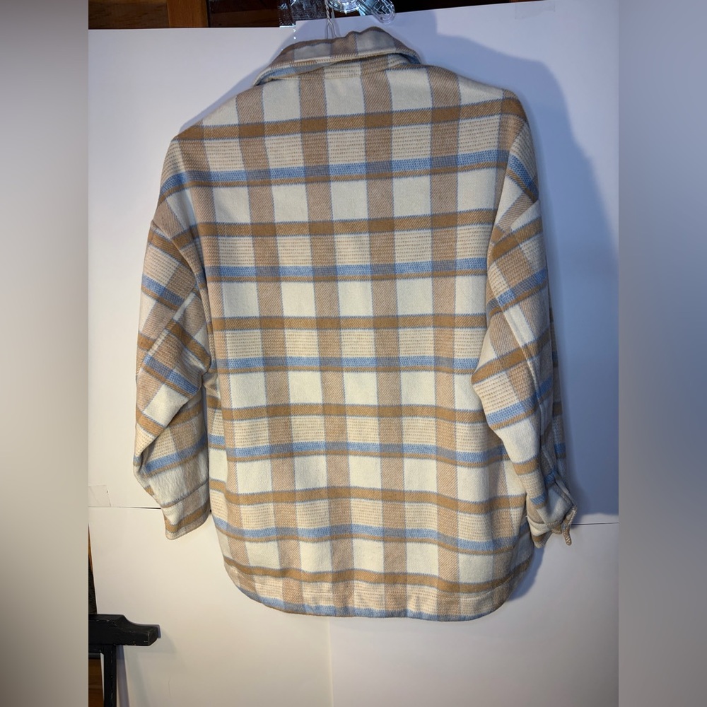 Oversized Jacket by Pink Lily.‎ Beige and Blue Plaid 30% Wool for women size XS - Picture 5 of 8